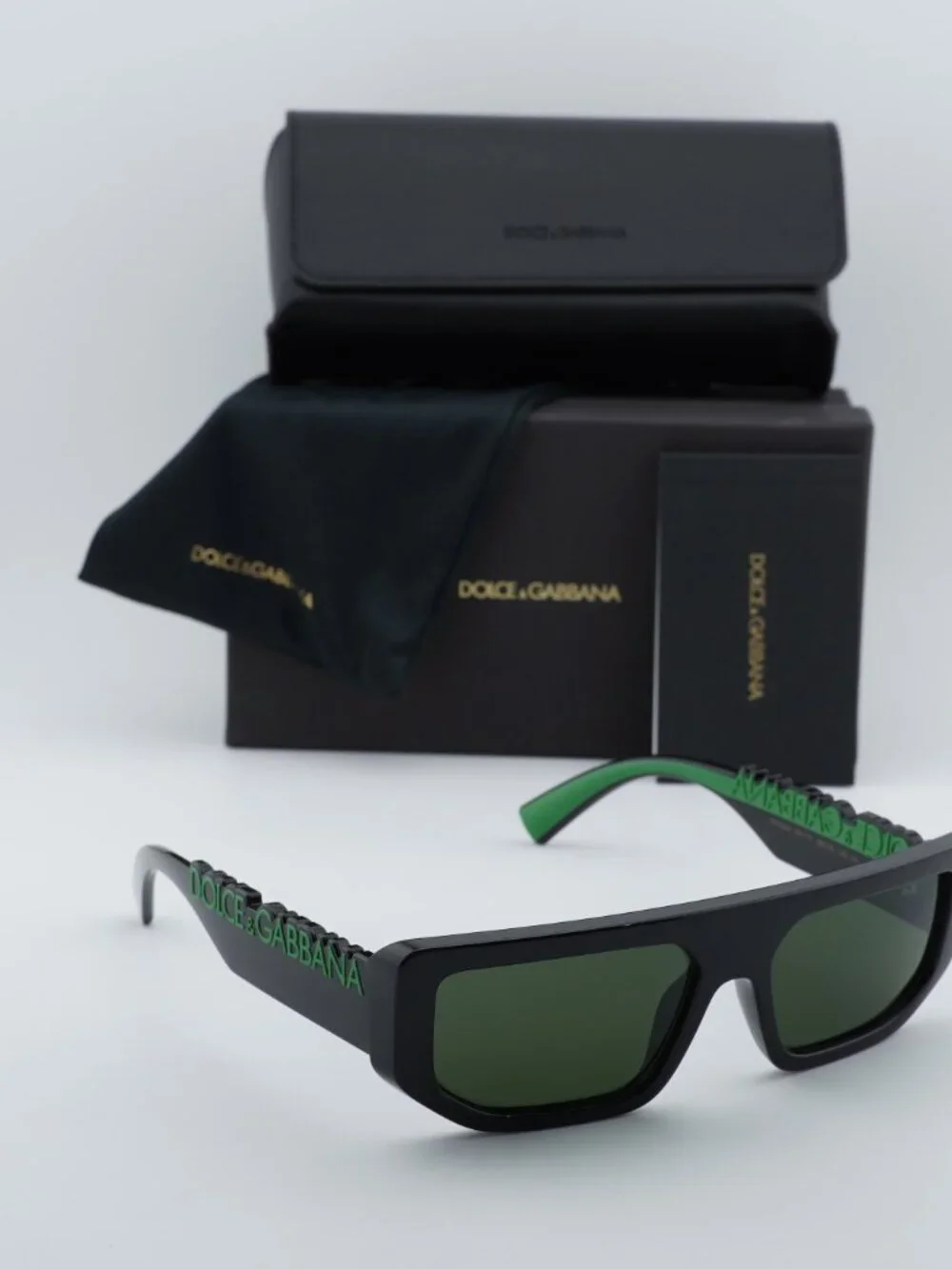 Dolce & Gabbana DG6203 501/71 Rectangle Sunglasses - Black/Green/Dark Green